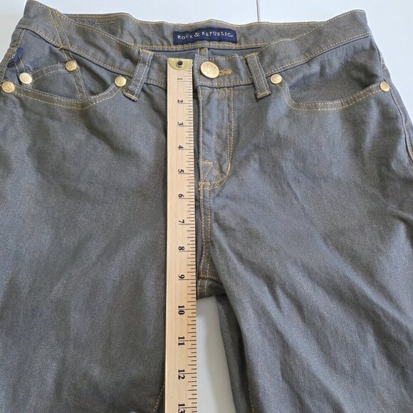 Rock & Republic Jeans Women 10 M 30 Gold Metallic Shimmer Stretch Rocker Grunge - Picture 7 of 16